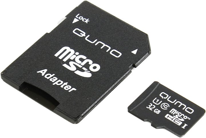 Micro SecureDigital 32Gb QUMO QM32GMICSDHC10U1 {MicroSDHC Class 10 UHS-I, SD adapter}