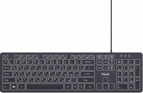Клавиатура Filum FL-KB25-BK USB 104 кл., проводная, низкопрофильная, мембранная, LED, черная, с подсветкой 3 уровня, Windows XP/Vista/7/8/10, MacOS
