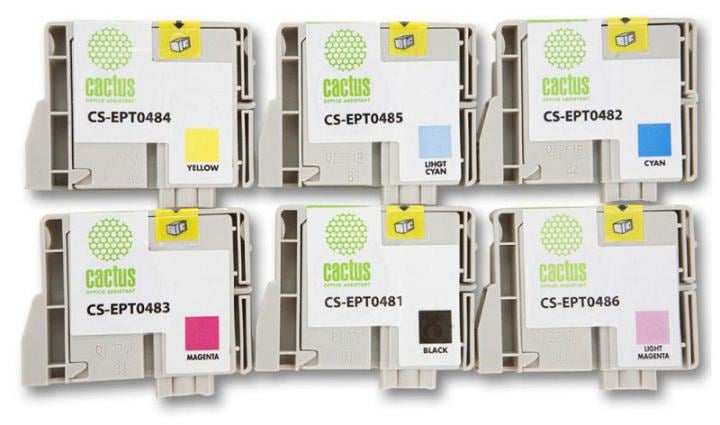 Cactus CS-EPT0487 набор из 6 картриджей <BkCMYKLcLm> EPS ST Photo R200/R220/R320/R340/RX500/RX600/RX620/RX640