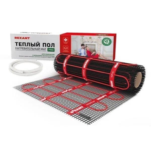Теплый пол (нагревательный мат) Rexant PRO (RNX -2,5-550 площадь 2,5 м² (0,5х5,0 м)),550 Вт, двухжильный с экраном