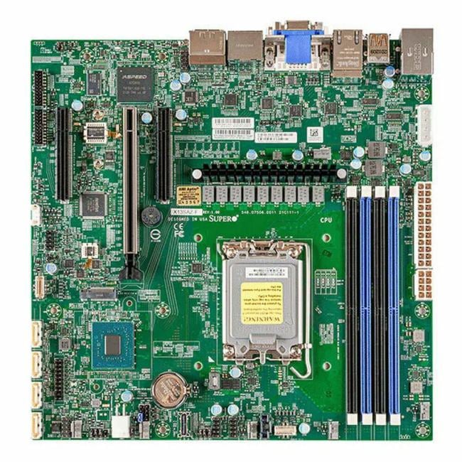 SuperMicro X13SAZ-F (OEM) LGA1700 <R680E> PCI-E 2xDP+HDMI+DVI+DSub 2x2.5GbLAN SATA  RAID MicroATX 4DDR5