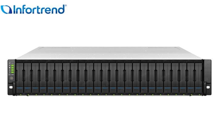полка расширения Infortrend JBOD 2U/24bay (GS) dual redundant controller expansion enclosure 4x 12GbSAS ports, 2x(PSU+FAN module), 24×2.5″ drive trays, 2x12G to 12GSAS cables and 1xRackmount kit (JB 3