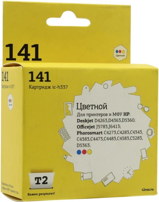 T2 CB337HE Картридж (IC-H337) №141 для HP Deskjet D4263/D5360/Officejet J5783/J6413/Photosmart C4273, цветной, 170 стр.