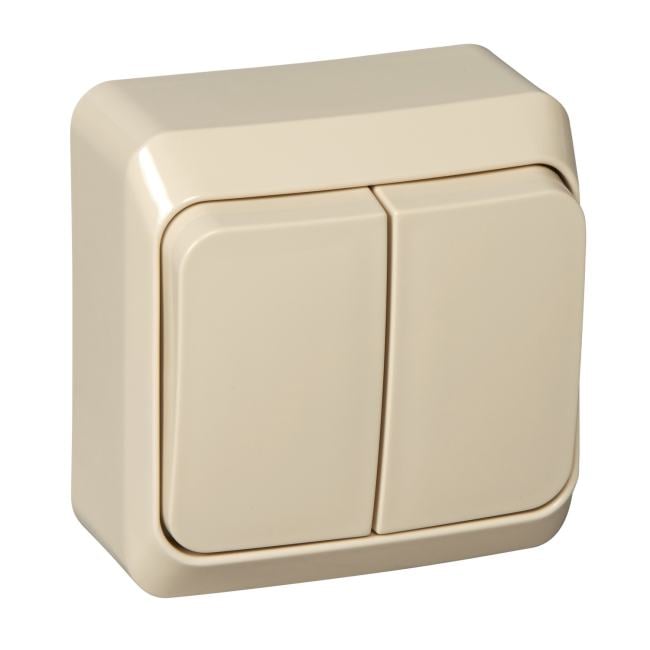 Schneider Electric BA10-002K ЭТЮД Выключатель двухклавишный наружный бежевый сх.5 (BA10-002K)