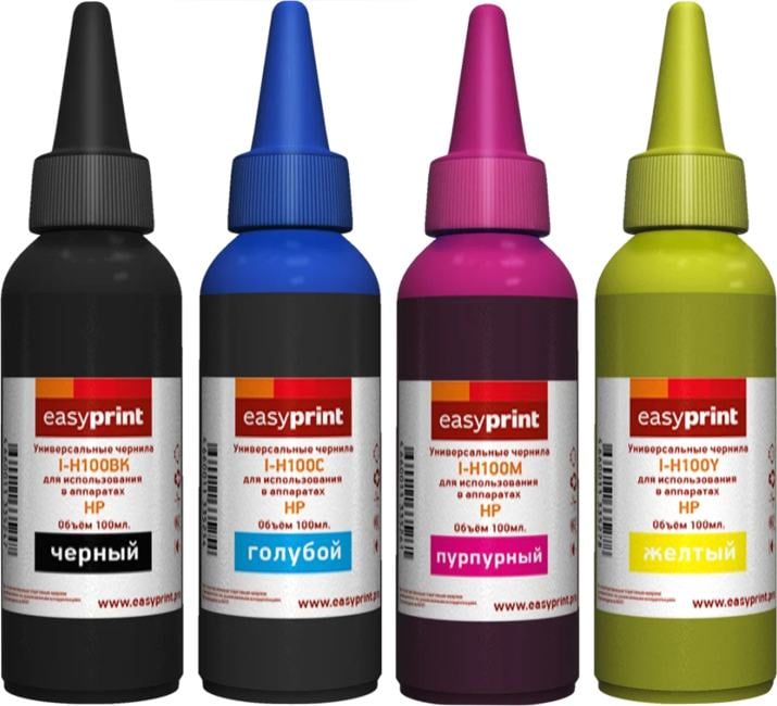 I-H100_SET Комплект универсальных чернил EasyPrint для HP и Lexmark: черный, голубой, пурпурный, желтый, 4шт.х100мл.