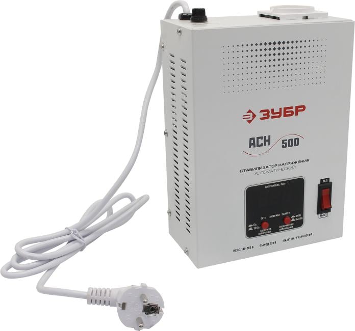 Стабилизатор ЗУБР АСН 500 <59381-0.5> (вх.140-260V, вых.220V±8%, 500VA, розетка Schuko)