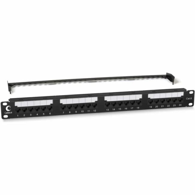 PL2-24-Cat.6-Dual Коммутационная патч-панель Cabeus 1HU портов: 24 х RJ45 кат. 6 PCB неэкр. с задним кабельным организатором цвет: чёрный