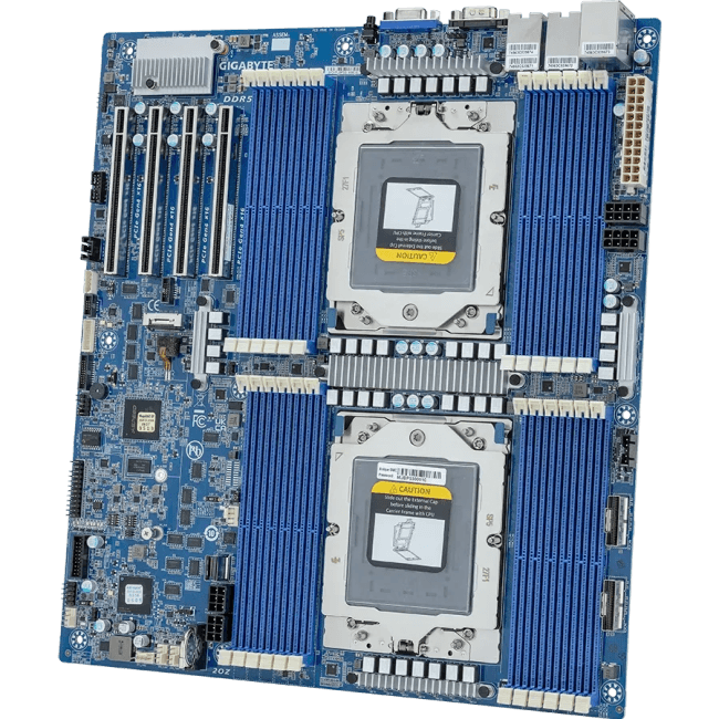 Серверная материнская плата Gigabyte MZ73-LM1, 2xSP5, AMD EPYC 9004/9005, 24xDDR5 RDIMM (до 4096 ГБ, 4800 МГц), 3xSlimSAS, 4xPCIe 4.0 x16, 1xM.2 22110, 2x10Gb LAN, 1xGb LAN (IPMI), 2xUSB-A 5Gbps, 1xVGA, 1xCOM, EATX