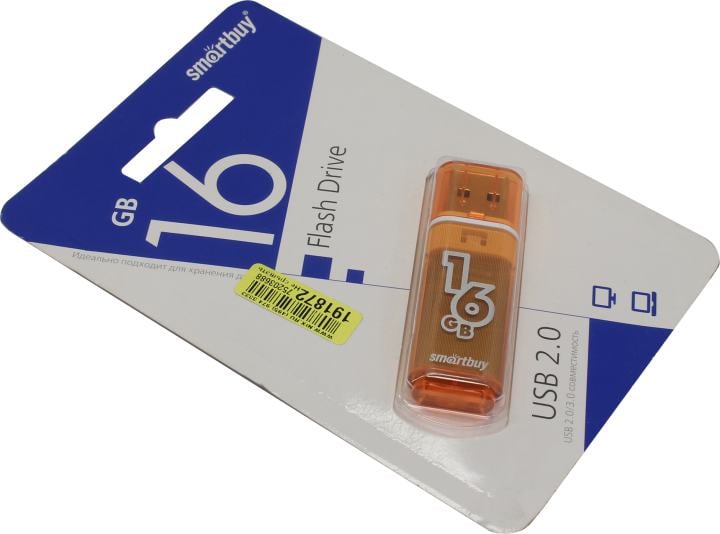Флешка USB Smartbuy Glossy series Orange (SB16GBGS-OR), 16Gb, USB 2.0, R/W 25/15, оранжевый