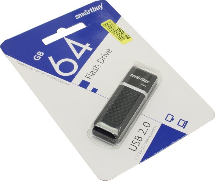 Флешка USB Smartbuy Quartz black (SB64GbQZ-K), 64Gb, USB 2.0, R/W 25/15, черный