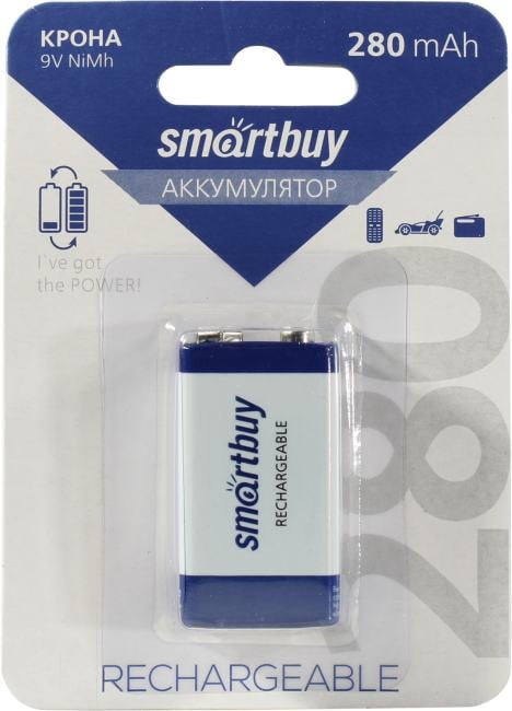 Smartbuy (SBBR-9V-1B280) Аккумулятор NiMh Smartbuy 9V /1BL 280 mAh (25/200) (1шт. в уп-ке)