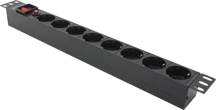 5bites <PDU819P08> Блок силовых розеток 19", чёрный 1U, 8 евророзеток, гнездо под шнур IEC-320-C13
