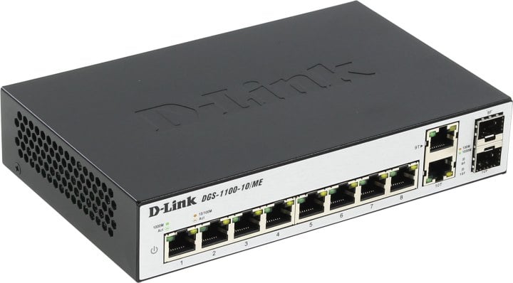 D-Link <DGS-1100-10/ME> Gigabit Smart Switch  (8UTP  1000Mbps+  2Combo 1000BASE-T/SFP)