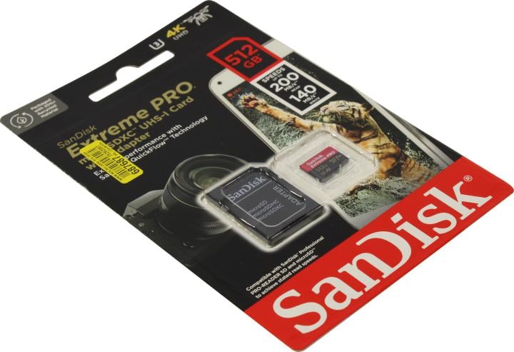 Карта памяти SanDisk Extreme Pro microSD UHS I Card 512GB for 4K Video on Smartphones Action Cams & Drones 200MB/s Read, 140MB/s Write