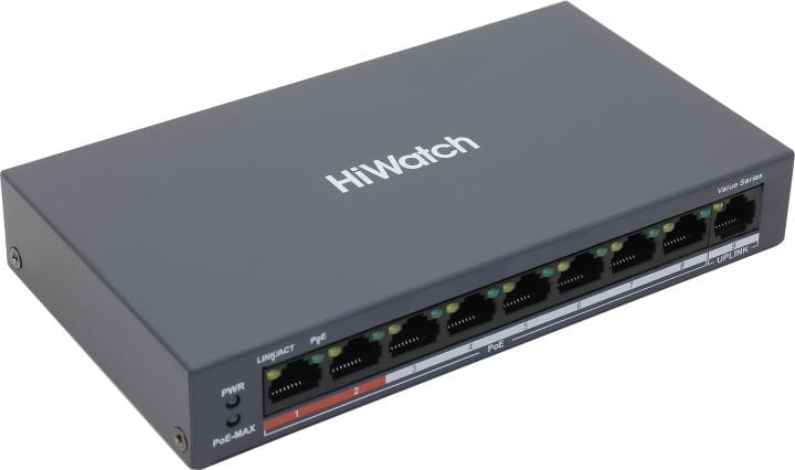 HiWatch <DS-S908P(B)> Неуправляемый коммутатор (8UTP 100Mbps  PoE  +  1UTP 100Mbps)