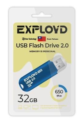 Флешка USB Exployd 650 Blue (EX-32Gb-650-Blue), 32Gb, USB 2.0, R/W 15/8, синий
