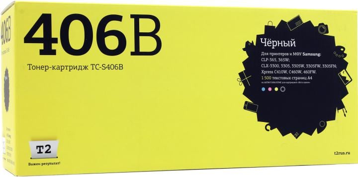 Картридж лазерный T2 CLT-K406S TC-S406B CLT-K406S/SU120A черный (1500стр.) для Samsung CLP-365/CLX-3300/3305/Xpress C410