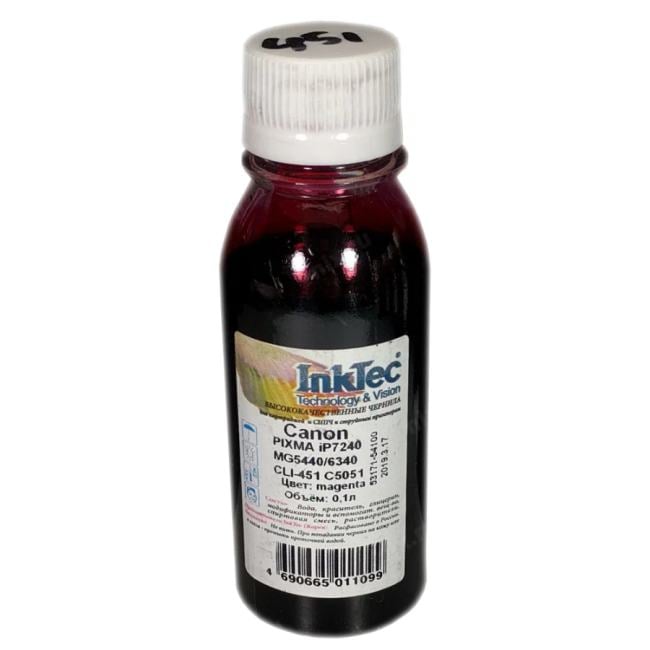 Чернила InkTec C5051, 100мл, голубой, совместимые, для Canon PIXMA IP7240, MG5440/6340, C5051, неоригинальная фасовка
