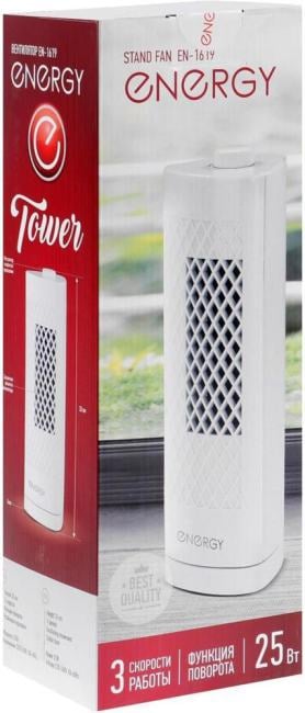 Вентилятор Energy EN-1619 TOWER белый, настольный/напольный, 25 Вт, 3 скорости, колонный (мини-колонна)