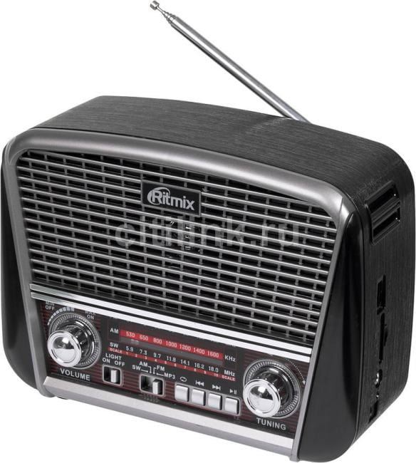 радиоприемник Ritmix RPR-065 серый Портативный трехдиапазонный радиоприемник FM / AM / SW, функция MP3-плеера (читает файлы с microSD/SD/USB носителей), яркий встроенный фонарь, питание от встроенного аккумулятора, от сети 220В, от батареек типа D (2 штуки, в комплект не входят), телескопическая антенна 360° для уверенного приема, AUX IN.