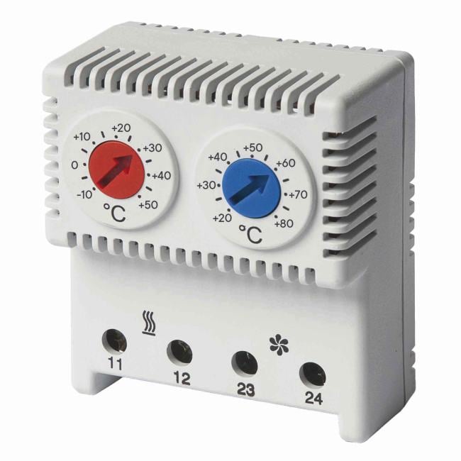 Термостат DKC R5THRV13 сдвоенный, с регулир. диапазонами t -10…+50°C, NС-контакт, +20…+80°C, NO-контакт, "RAM Klima"