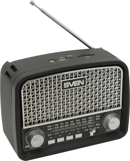 SVEN <SRP-555 Black-Silver>  Радиоприёмник  (FM/AM,  USB, SD/microSD)