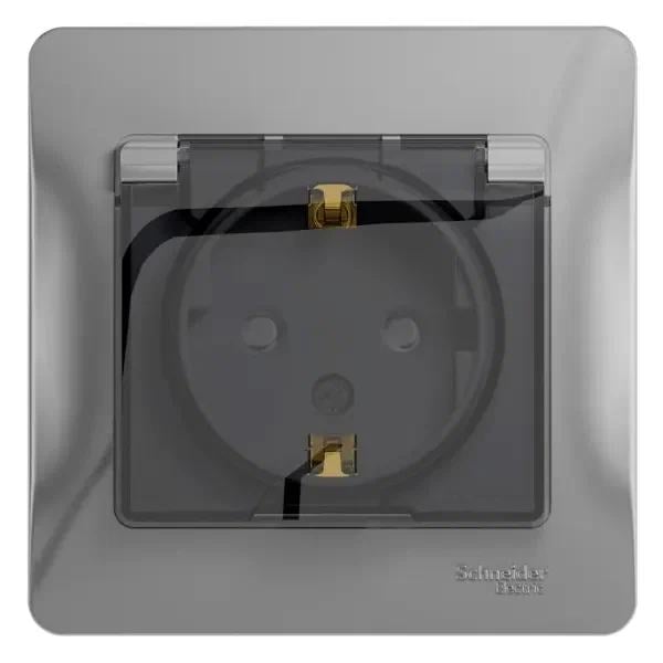 Розетка Systeme Electric GSL000348 с заземлением со шторками с крышкой, IP44 (в сборе с рамкой)