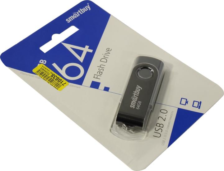USB флеш накопитель 64 Gb SmartBuy Twist Black-Grey пластик-металл/поворотная/ SB064GB2TWK
