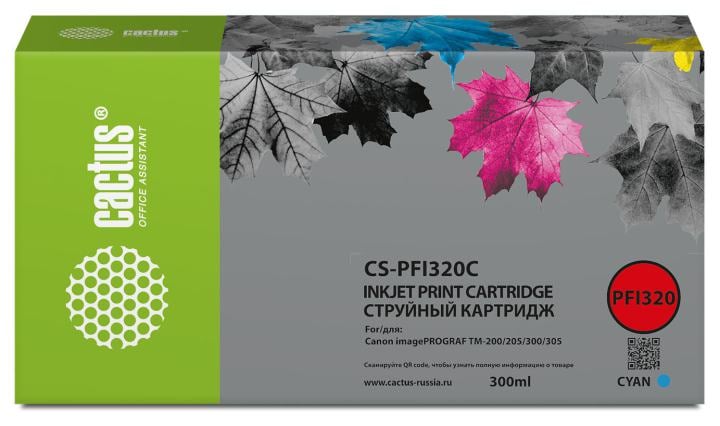Картридж струйный Cactus CS-PFI320C голубой (300мл) для Canon imagePROGRAF  TM-200/TM-200 MFP L24ei/TM-205/TM-300