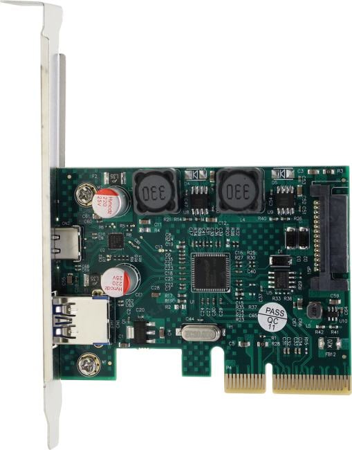 ORIENT AM-U3142PE-AC, Контроллер PCI-Ex4 v3.0, USB 3.2 Gen2, 2-port ext (Type-A + Type-C), ASM3142 chipset, разъем доп.питания, в комплекте LP планка крепления (31273)