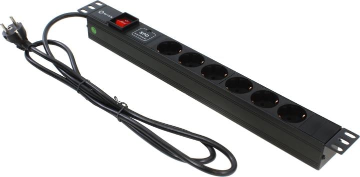 5bites <PDU619A06> Блок силовых розеток 19", чёрный 1U, 6  евророзеток, шнур 2м
