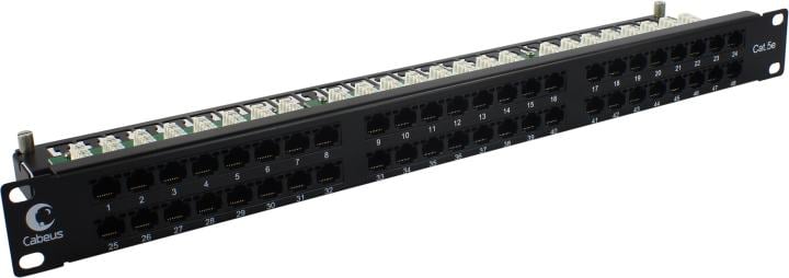 Cabeus PLHD-48-Cat.5e-Dual IDC-1U Патч-панель высокой плотности 19", 1U, 48 портов RJ-45, категория 5e, Dual IDC