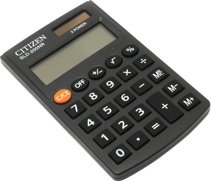 Калькулятор карманный Citizen SLD-200NR, 8 разр., двойное питание, 62*98*10мм, черный