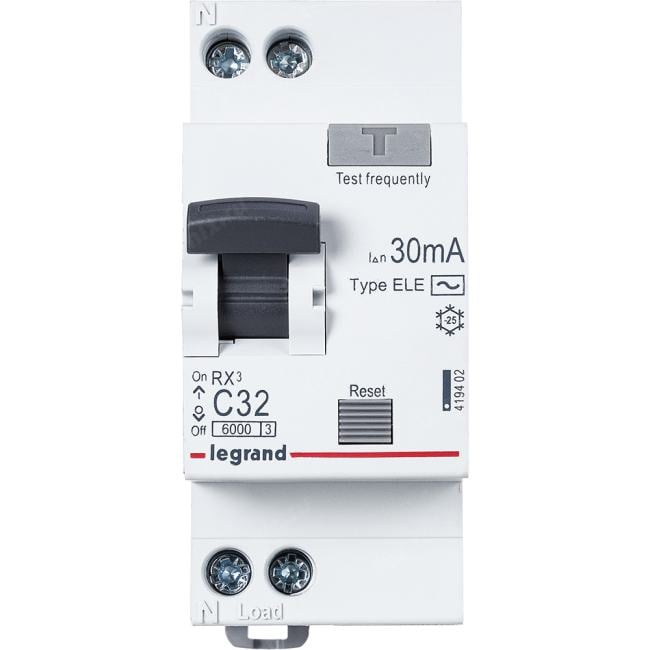 Legrand 419402 АВДТ RX3 6000 - 6 кА - тип характеристики С - 1П+Н - 230 В~ - 32 А - тип AС - 30 мА - 2 модуля (419402)