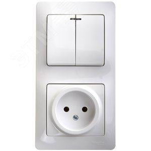 Schneider Electric GSL000173 Блок: розетка + выключатель двухклавишный с подсветкой белый (GSL000173)