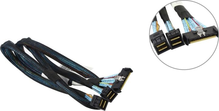 Кабель L285MM012-SD-R   Cable MCIO x8 74P (прямой Straight Type)  -TO-  2x HD MiniSAS 4i 36P (SFF8643, прямой Straight Type) , 85 Ohm, L:80cm