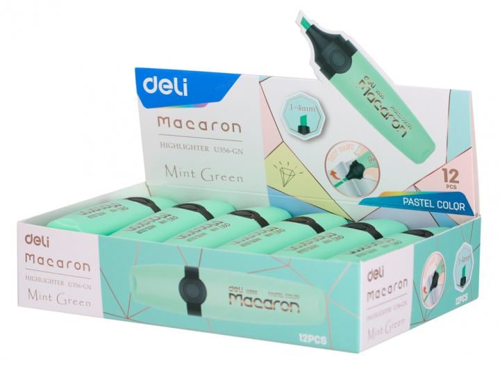 Текстовыделитель Deli EU356-GN Macaron скошенный пиш.  наконечник 1-5мм мятный