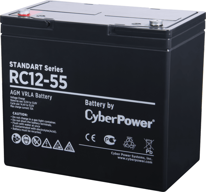 Аккумуляторная батарея CyberPower RC 12-55 12В/55Ач, клемма Болт М6 (230х138х205мм (227мм); 17кг; Срок службы 10лет)