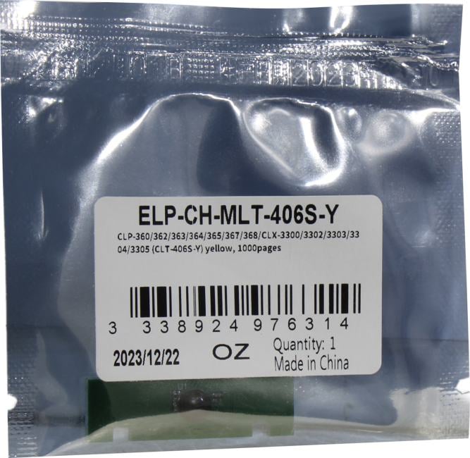 <ELP-CH-MLT-406S-Y> Чип Samsung CLP-360/362/363/364/365/367/368/CLX-3300/3302/3303/3304/3305  Yellow,  1K