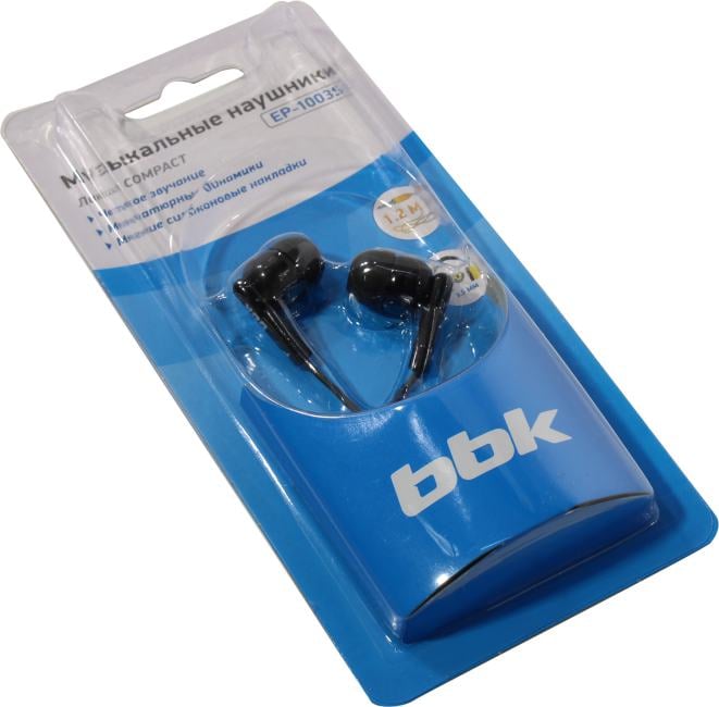 Наушники BBK Compact  <EP-1003S  Black>  (шнур 1.2м)