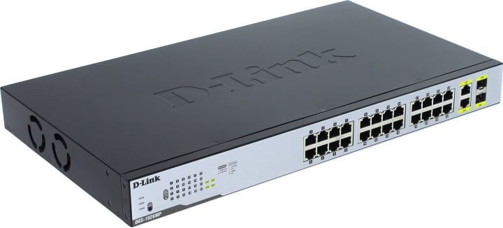 D-Link <DGS-1026MP /A1A> Неуправляемый коммутатор (24UTP 1000Mbps PoE+ 2Combo 1000BASE-T/SFP)