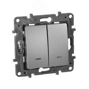 LEGRAND 672416 ETIKA Переключатель двухклавишный с подсветкой  алюминий  автоматические  зажимы 10AX