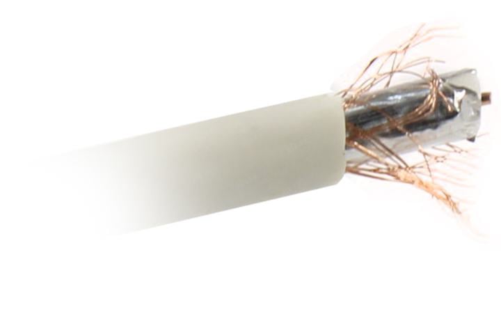 Кабель коаксиальный Rexant RG-6U+Cu, 75 Ом, Cu/Al/Cu, 64%, бухта 305 м, белый