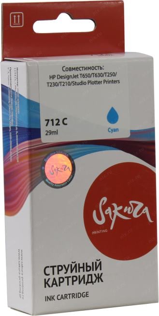 Картридж струйный Sakura 3ED67A (№712 Cyan) для HP, голубой, водорастворимый тип чернил, 29 мл.