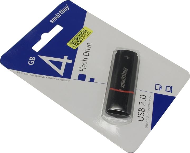 Флешка USB Smartbuy Crown black (SB4GBCRW-K), 4Gb, USB 2.0, R/W 25/15, черный/красный