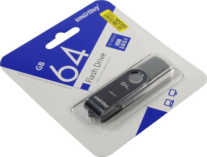 USB флеш накопитель 64 Gb SmartBuy Twist Dual Black Type-C/Type-A /пласт-металл/повор./SB064GB3DUOTWK