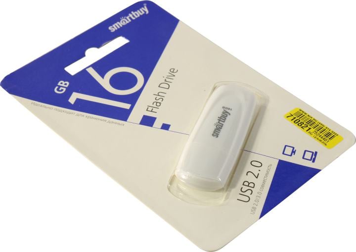 Флешка USB Smartbuy Scout White (SB016 Gb2SCW), 16Gb, USB 2.0, R/W 15/8, белый