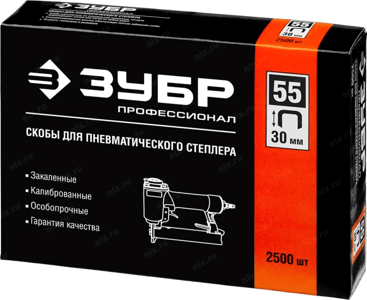 Скобы ЗУБР тип 55, 30 мм, особотвердые, "ПРОФЕССИОНАЛ" 31855-30, 2500 шт 31855-30
