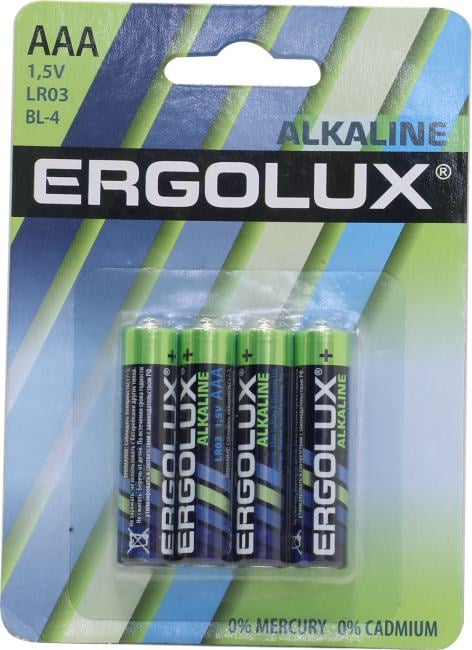 Батарейки Ergolux LR03 BL-4, AAA, щелочные, 4 шт