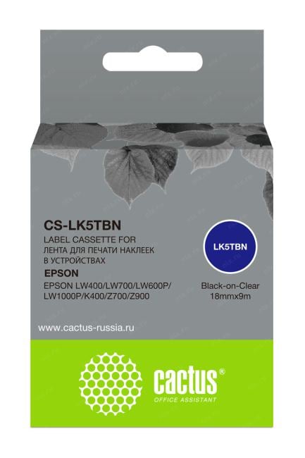 Картридж ленточный Cactus CS-LK5TBN черный  для Epson LW400/LW700/LW600P/LW1000P/K400/Z700/Z900